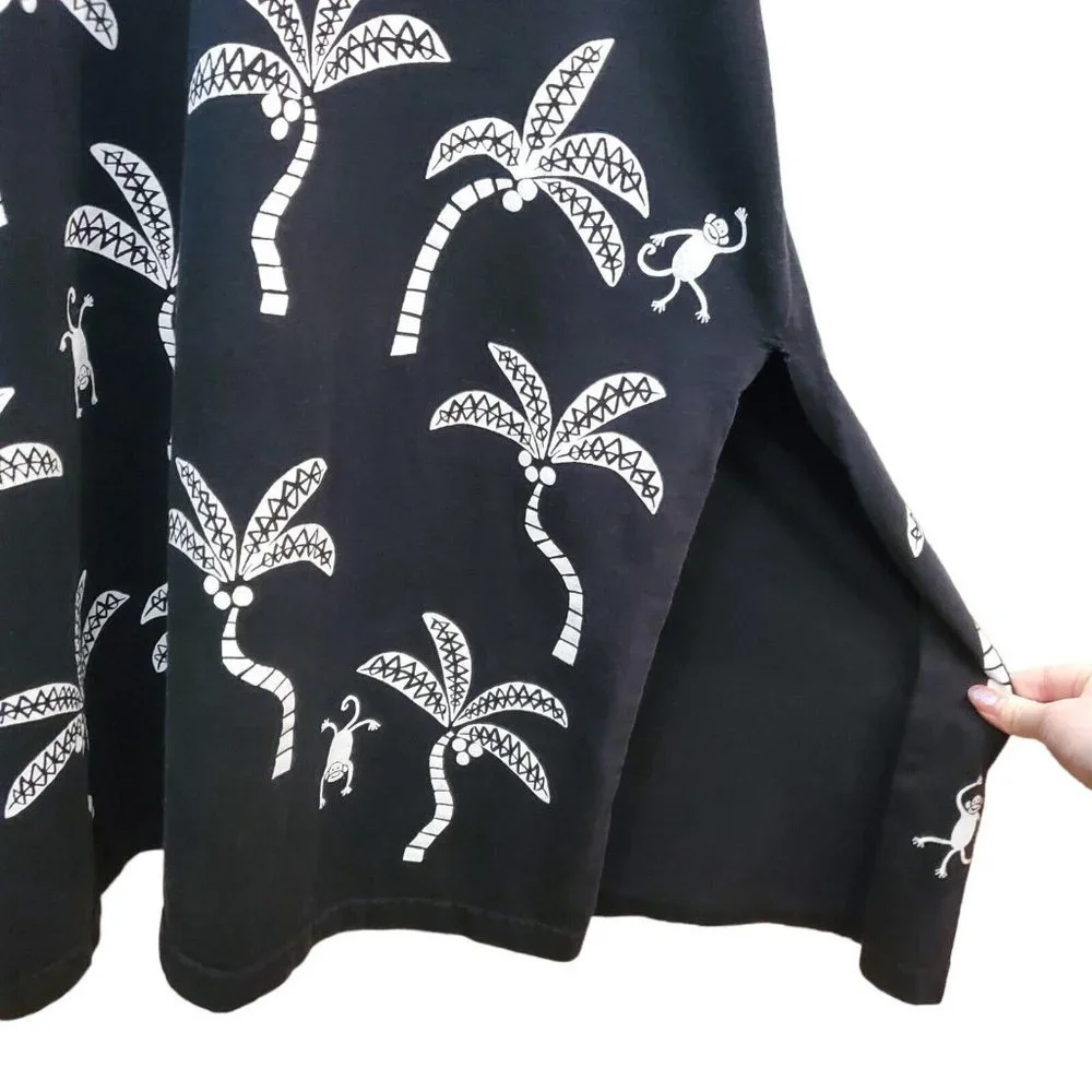 Vintage‎ 90s Black Monkey Coconut Tree Maxi Dress Large Novelty Print Tropical